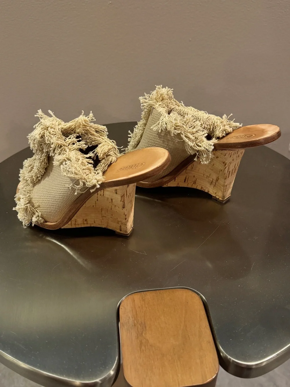Chloé Frayed Canvas Slide Sandals Biscotti Beige 37.5 CH22505